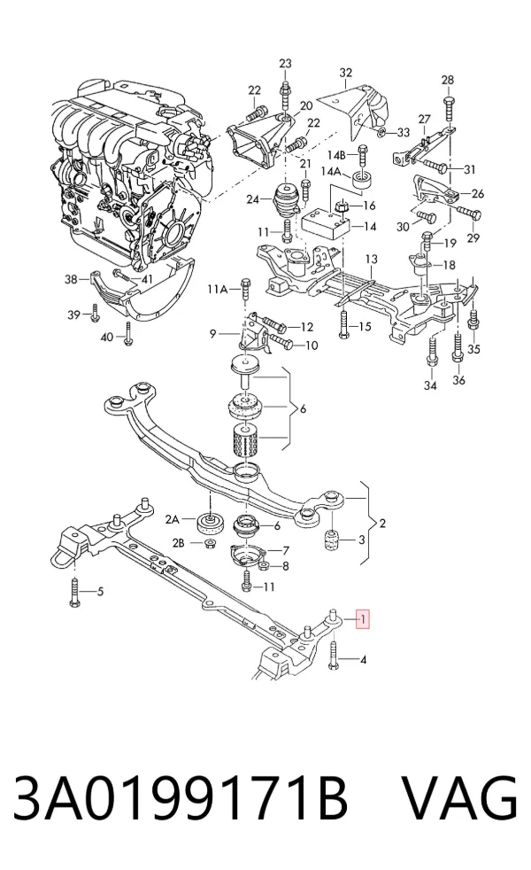 Viga de soporte del motor 3A0199171B VAG