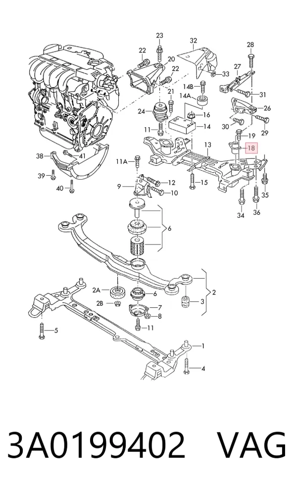 Soporte izquierdo del motor 3A0199402 VAG