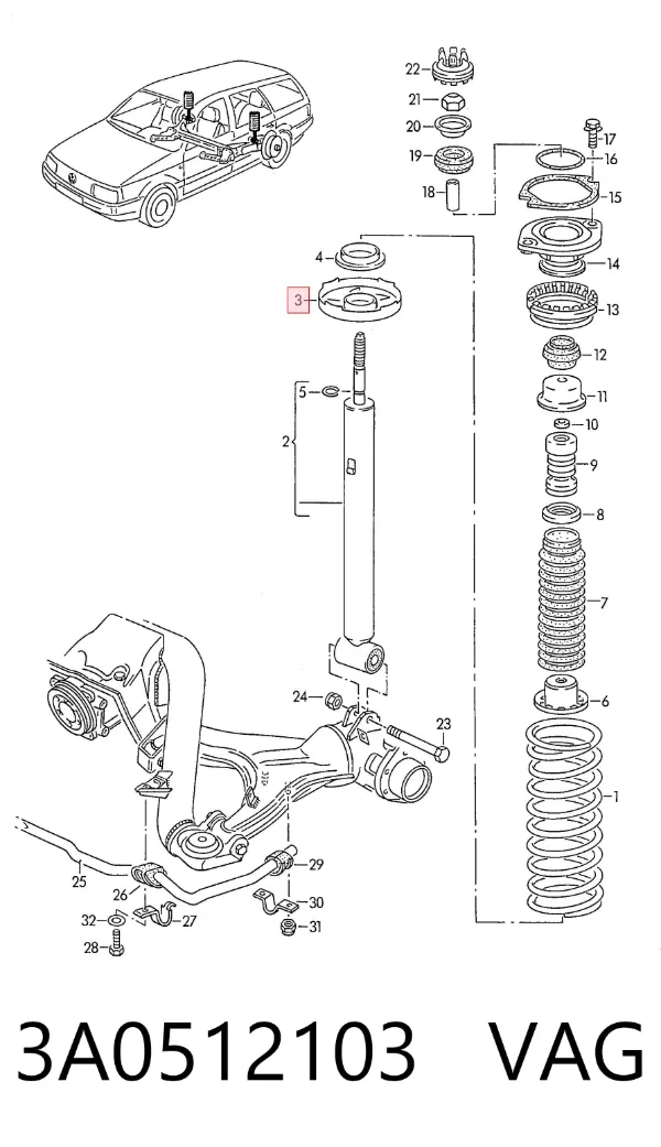 Aislador de resorte trasero inferior de goma 3A0512103 VAG