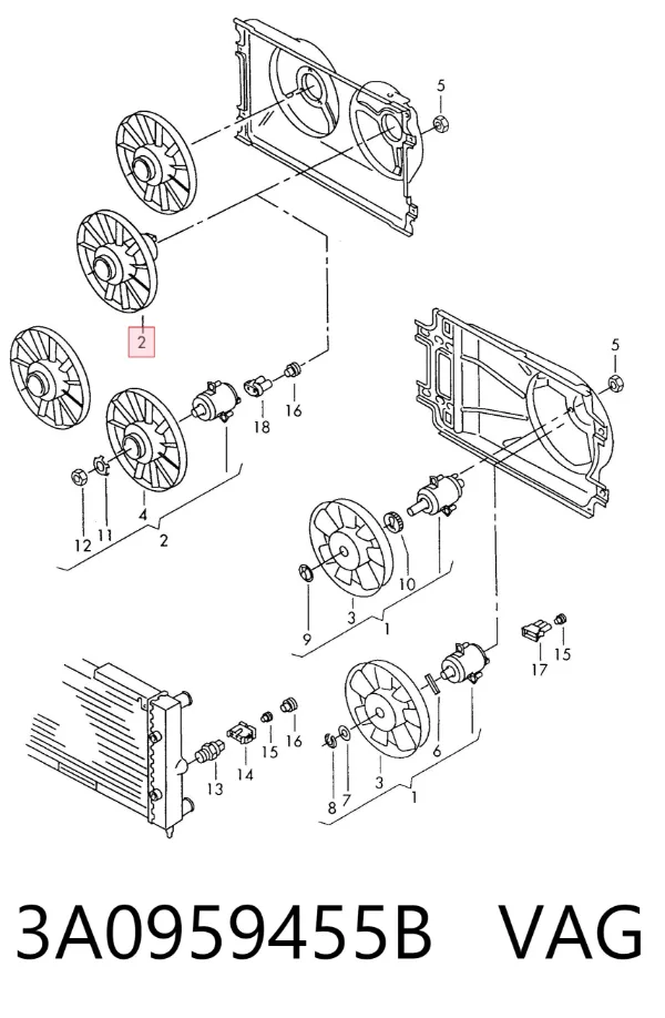 Ventilador del motor 3A0959455B VAG