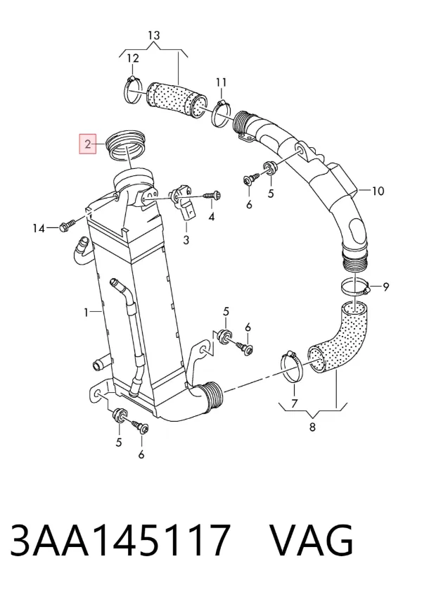Junta tórica del tubo del intercooler 3AA145117 VAG
