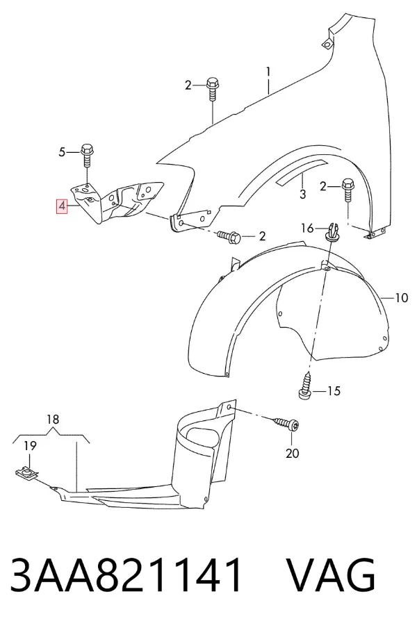 Soporte delantero izquierdo para aleta delantera 3AA821141 VAG