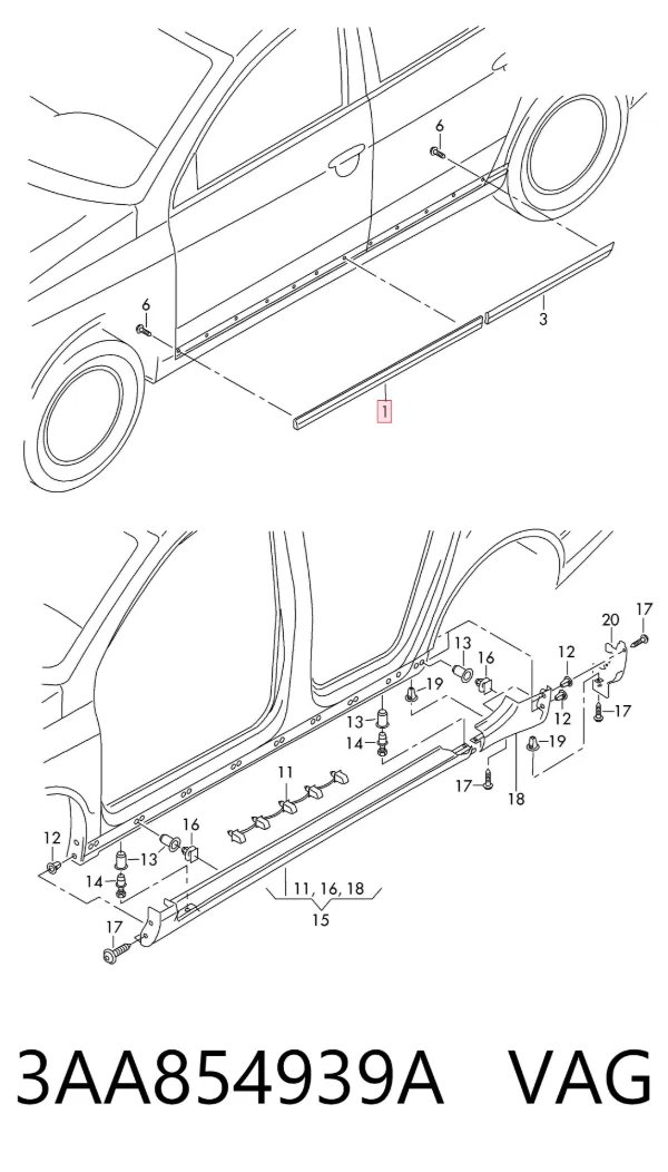 Moldura inferior de puerta delantera izquierda 3AA854939A VAG