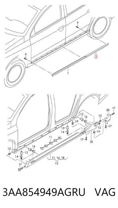 Moldura inferior de puerta trasera izquierda VAG 3AA854949AGRU