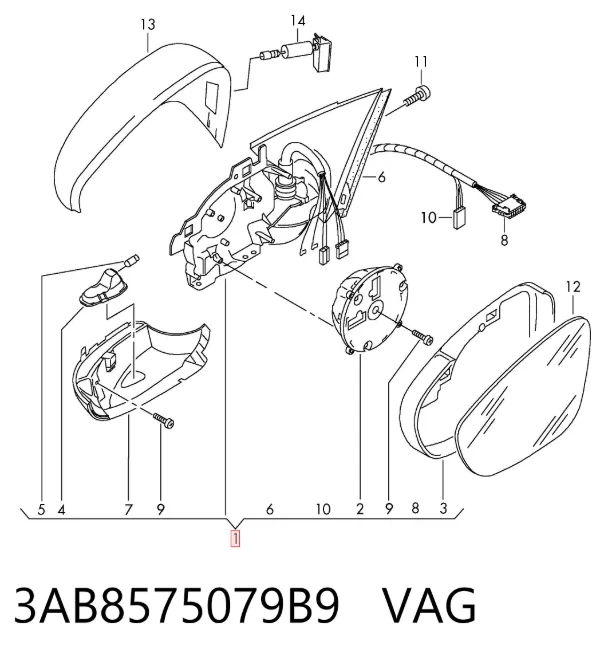 Espejo de retrovisor izquierdo 3AB8575079B9 VAG