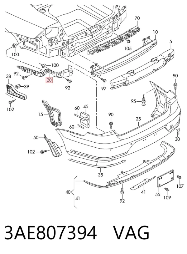 Soporte del parachoques trasero derecho 3AE807394 VAG
