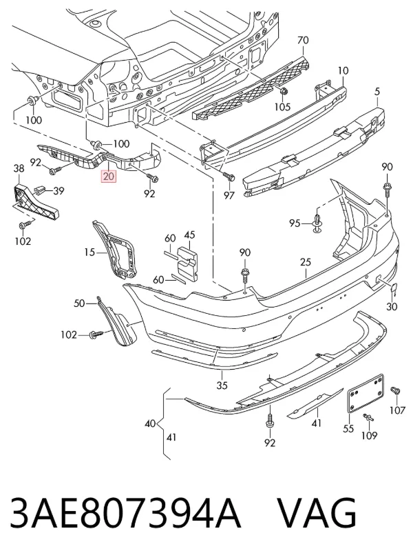 Soporte del parachoques trasero derecho 3AE807394A VAG