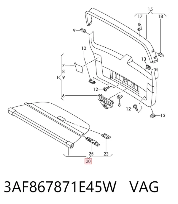 Cortina del compartimento de equipaje 3AF867871E45W VAG