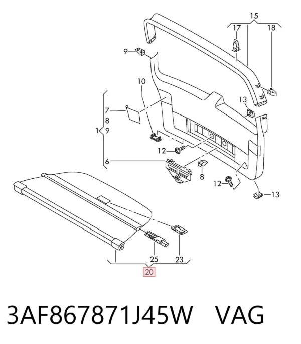Cortina del compartimento de equipaje 3AF867871J45W VAG