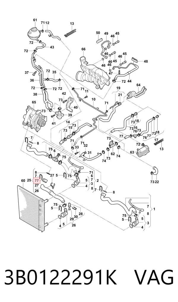 Brida del sistema de refrigeración (triple unión) 3B0122291K VAG