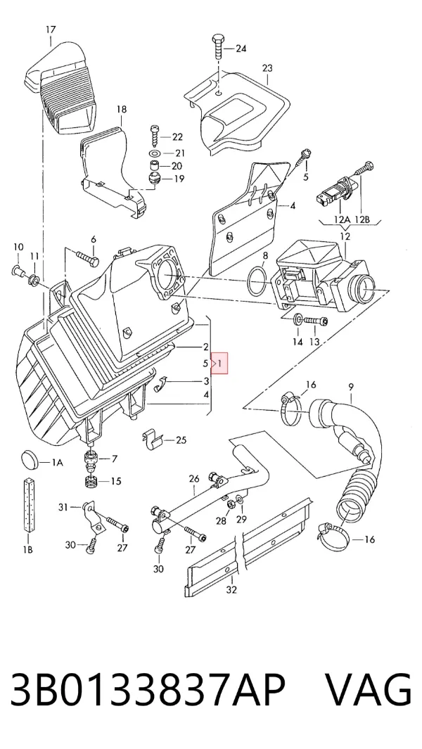 Caja del filtro de aire 3B0133837AP VAG