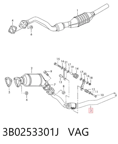 Tubo intermedio de escape VAG 3B0253301J