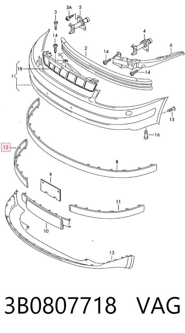 Moldura del parachoques delantero derecho 3B0807718 VAG