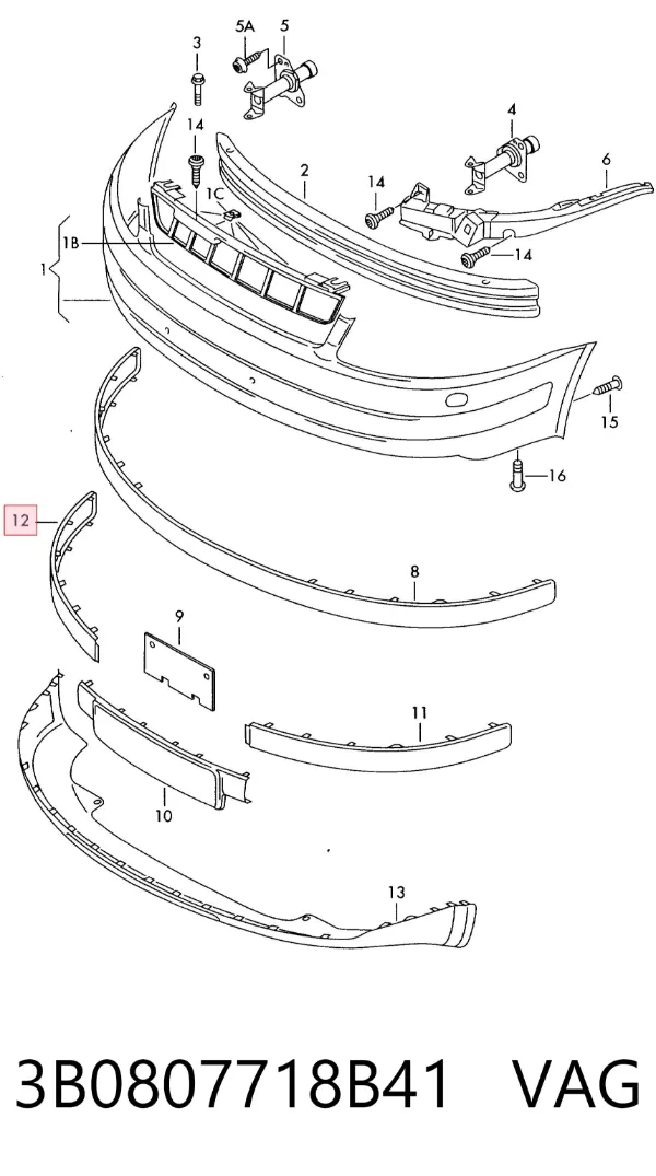 Moldura del parachoques delantero derecho 3B0807718B41 VAG
