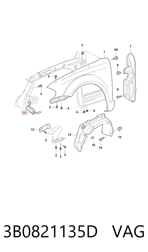 Soporte delantero izquierdo para aleta delantera 3B0821135D VAG