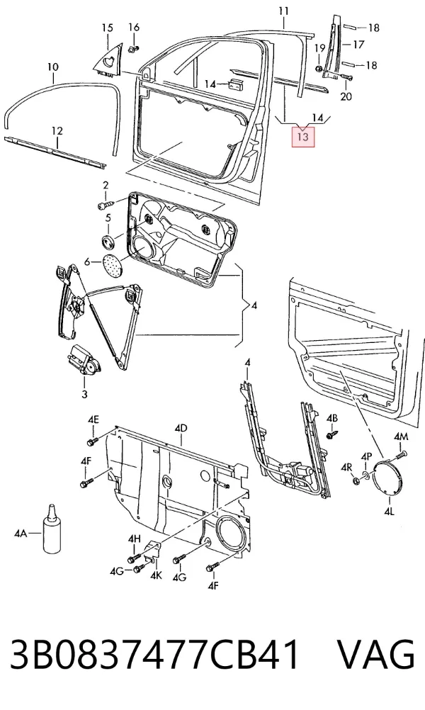 Moldura de cristal de la puerta delantera izquierda 3B0837477CB41 VAG