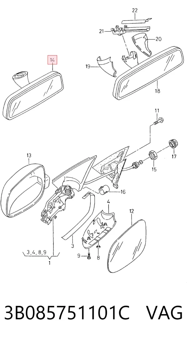 Espejo interior 3B085751101C VAG