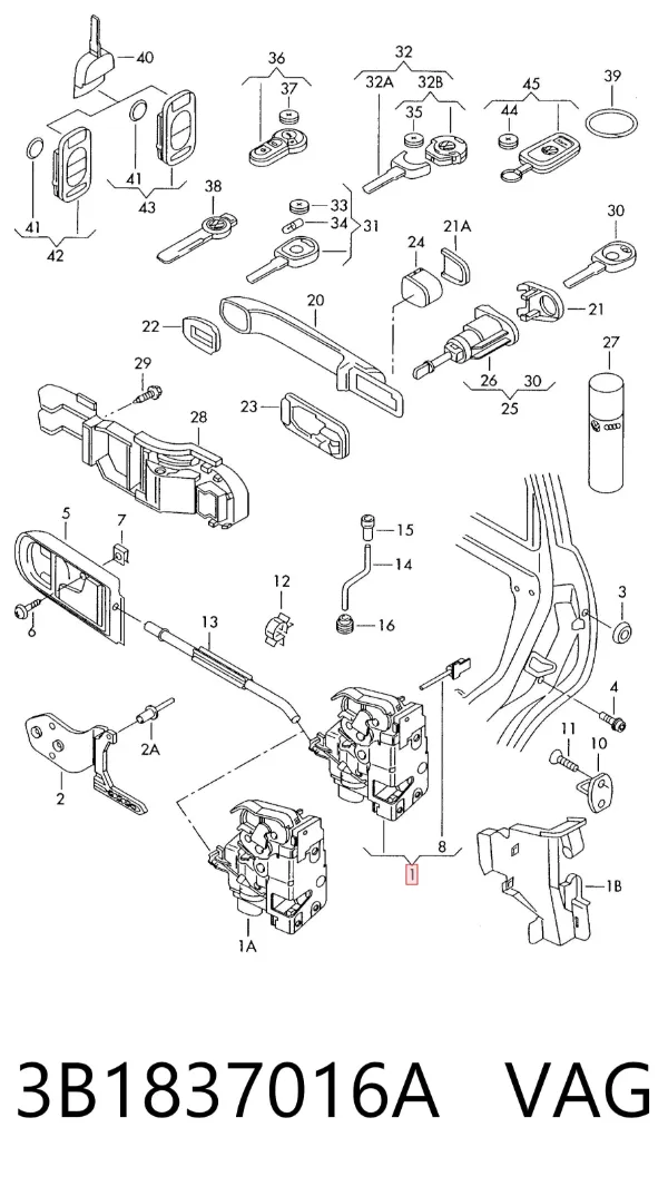 Cerradura de puerta delantera derecha 3B1837016A VAG