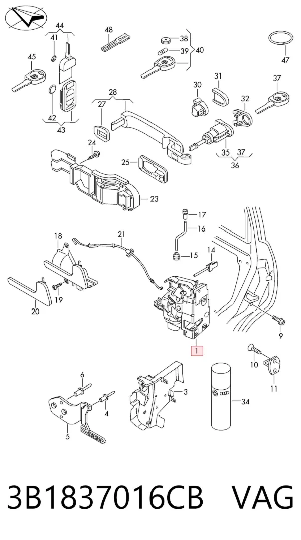 Cerradura de puerta delantera derecha 3B1837016CB VAG