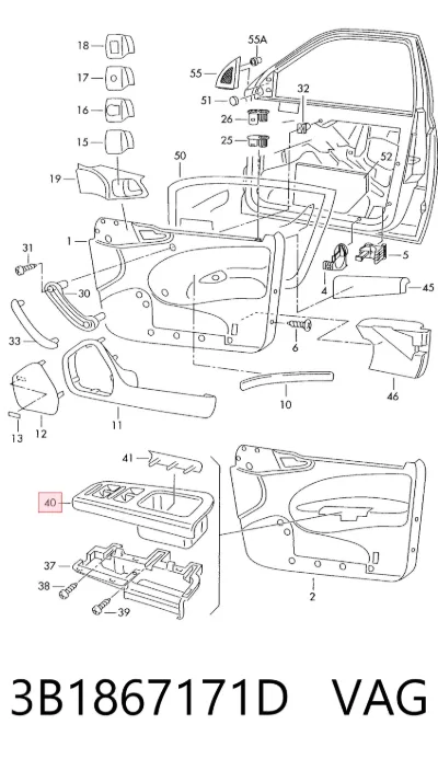 Moldura de manija interior de puerta delantera izquierda VAG 3B1867171D