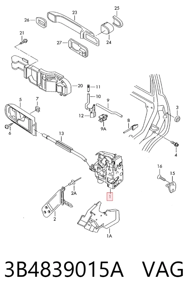 Cerradura de puerta trasera izquierda 3B4839015A VAG