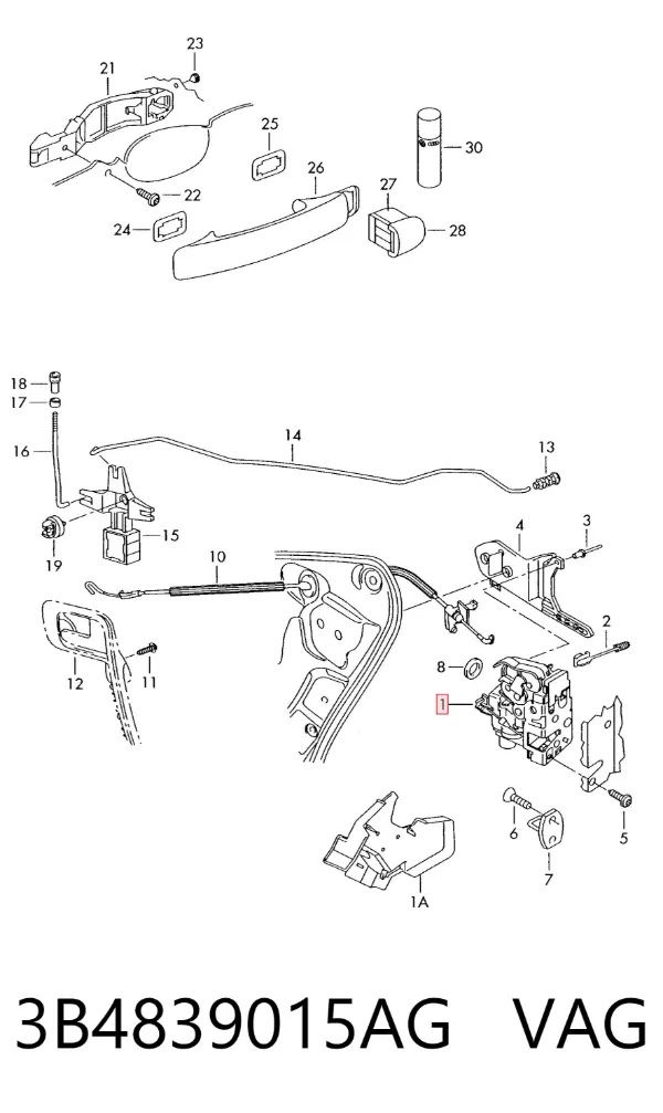 Cerradura de puerta trasera izquierda 3B4839015AG VAG