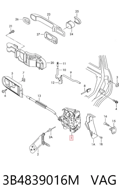 Cerradura de la puerta trasera derecha VAG 3B4839016M