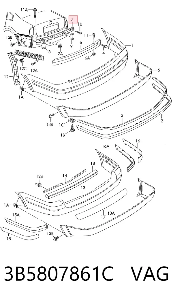 Soporte de parachoques trasero izquierdo 3B5807861C VAG