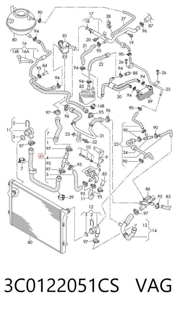Manguera inferior del radiador 3C0122051CS VAG