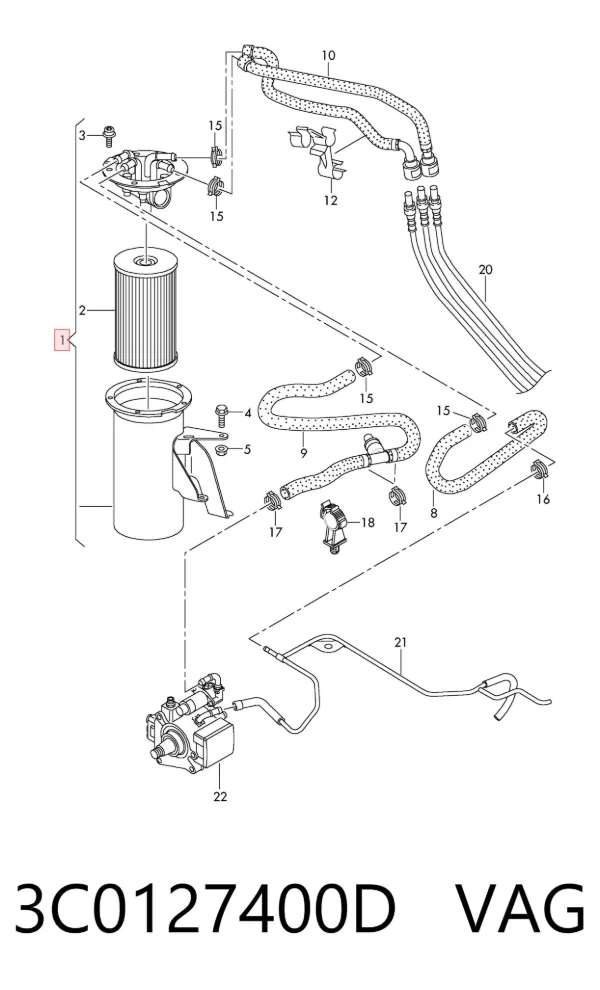 Caja del filtro de combustible 3C0127400D VAG