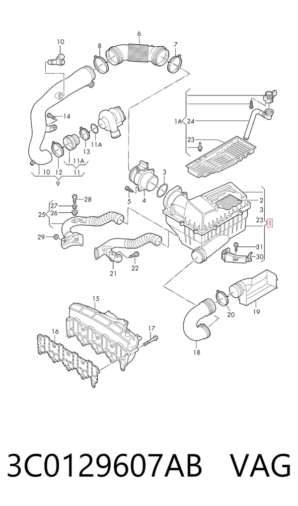 Caja del filtro de aire 3C0129607AB VAG