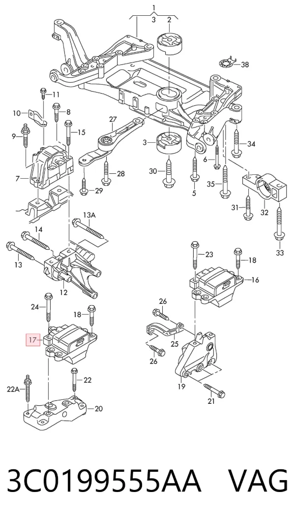 Soporte izquierdo del motor 3C0199555AA VAG