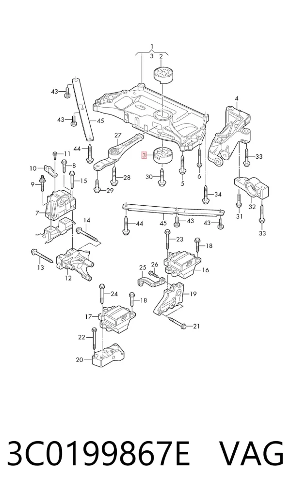 Soporte trasero de motor con silentblock 3C0199867E VAG