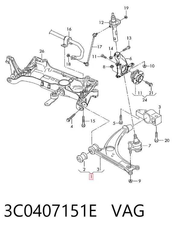 Brazo inferior izquierdo/derecho de suspensión delantera 3C0407151E VAG
