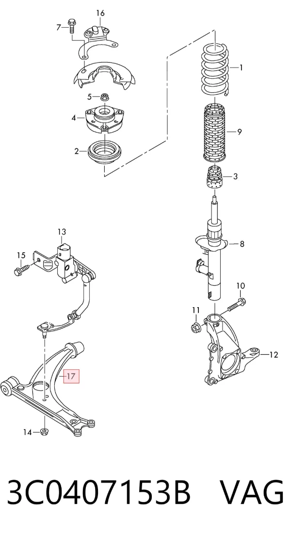 Brazo inferior izquierdo/derecho de suspensión delantera 3C0407153B VAG