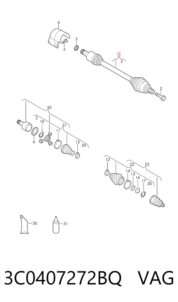 Semieje delantero derecho 3C0407272BQ VAG