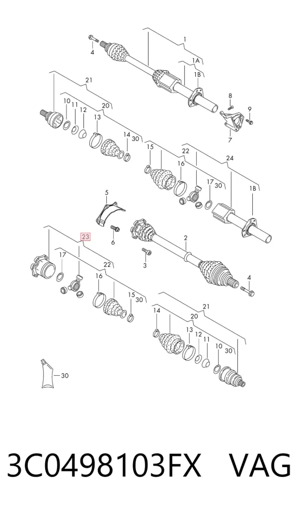 Junta homocinética interna delantera 3C0498103FX VAG