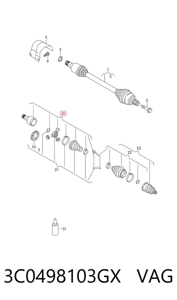 Junta homocinética interna delantera izquierda 3C0498103GX VAG