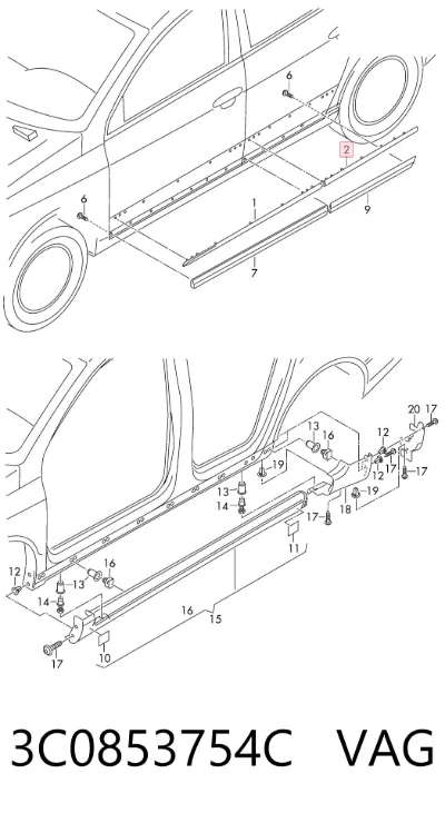 Moldura superior de puerta trasera derecha VAG 3C0853754C