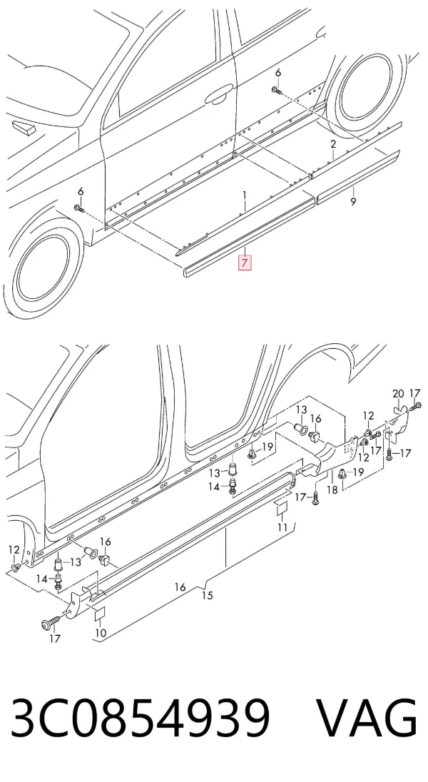 Moldura de la puerta delantera izquierda 3C0854939 VAG