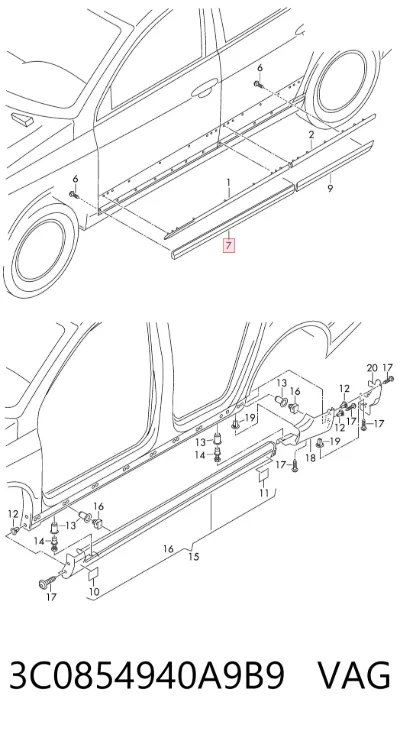Moldura de la puerta delantera derecha VAG 3C0854940A9B9