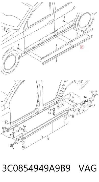 Embellecedor de puerta trasera izquierda VAG 3C0854949A9B9