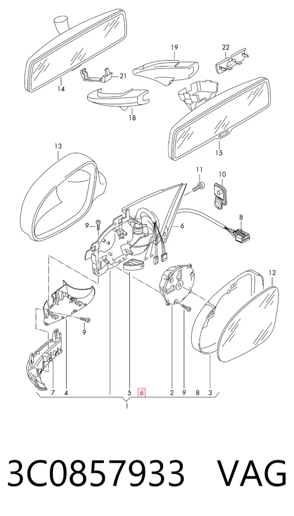 Sellador de espejo para puerta izquierda 3C0857933 VAG