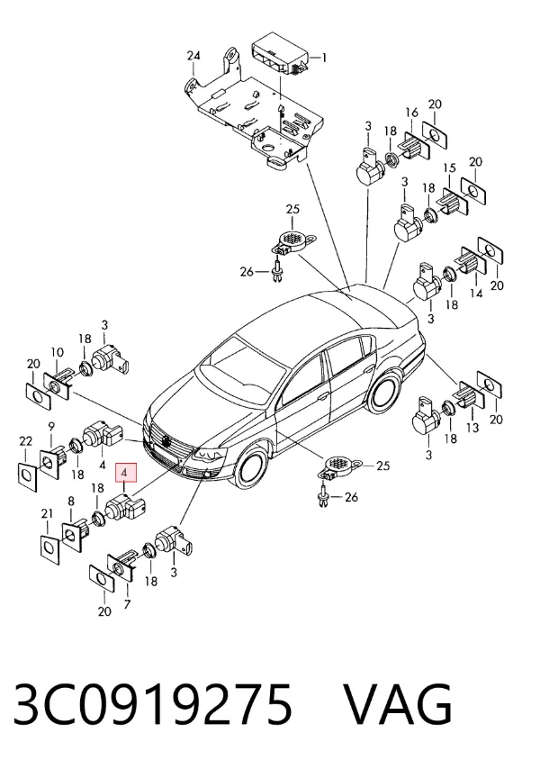 Sensor de estacionamiento delantero 3C0919275 VAG
