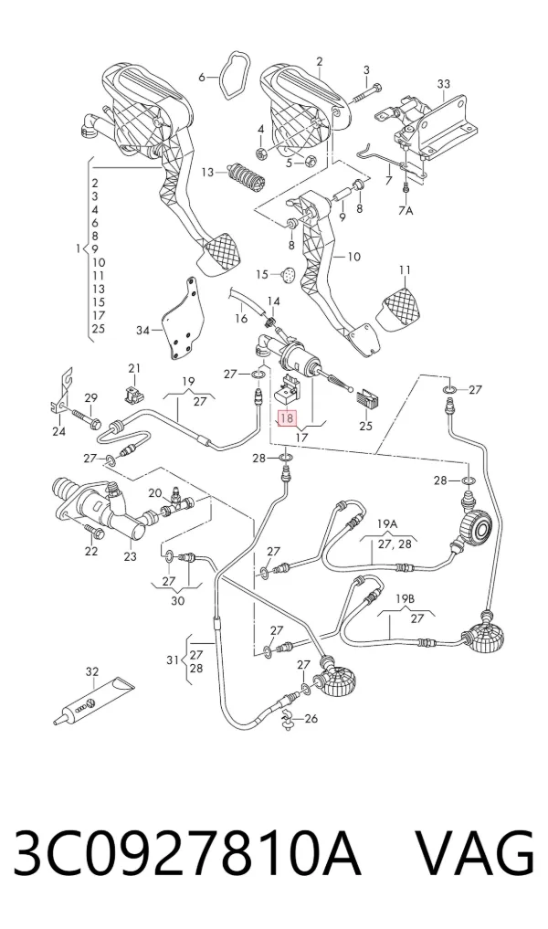 Sensor de posición del pedal de embrague 3C0927810A VAG