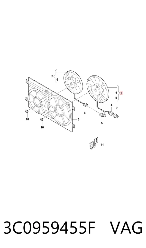 Ventilador eléctrico de refrigeración completo izquierdo (motor y hélice) 3C0959455F VAG