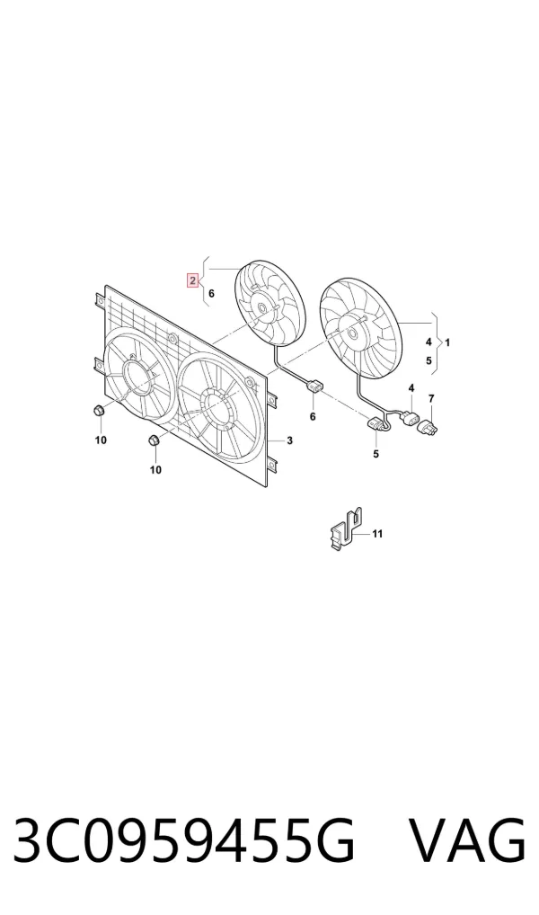 Ventilador de refrigeración completo derecho (motor y hélice) 3C0959455G VAG