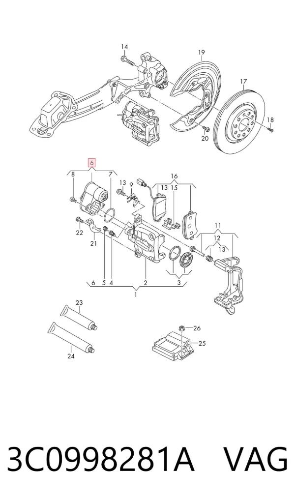 Motor del actuador de la pinza de freno trasera 3C0998281A VAG