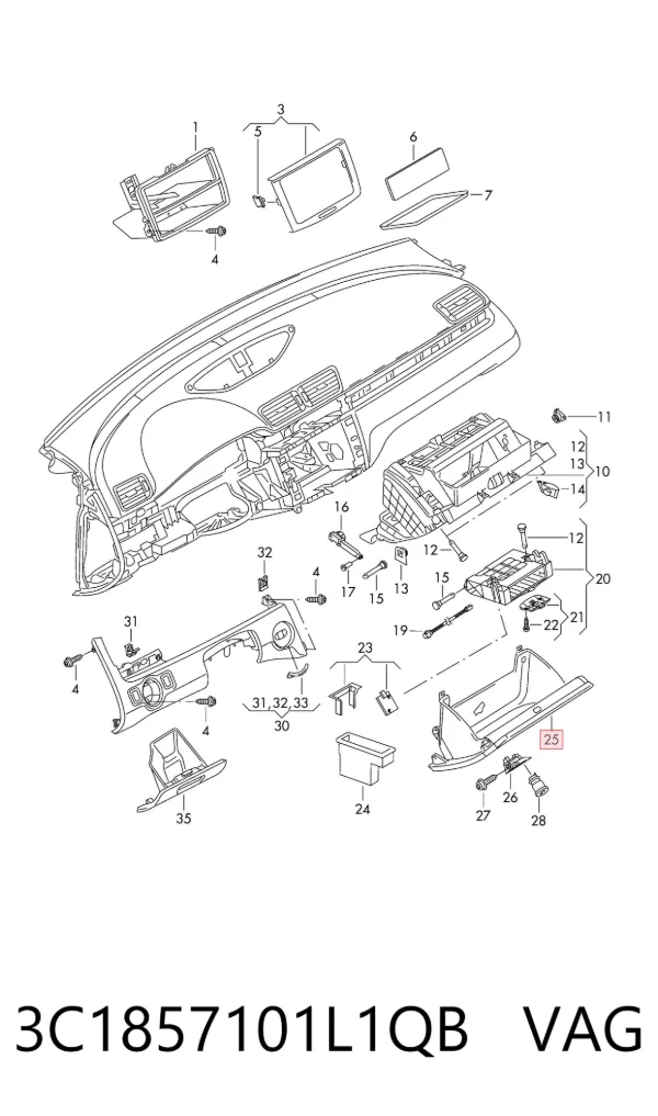 Tapa guantera 3C1857101L1QB VAG