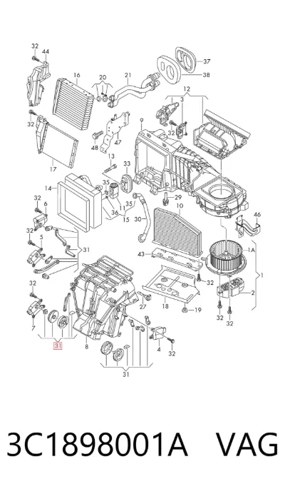 Carcasa del ventilador del calefactor, conjunto VAG 3C1898001A